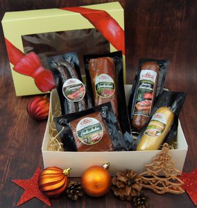 Wurstpaket Geschenk | Schinken Salami Set | Räucherlende, Leberwurst | Rindswurst Kaminwurzen Schlemmer Box | Wurstgeschenk für Männer & Familie