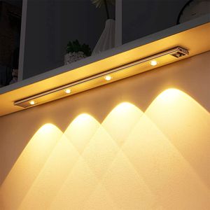 60cm LED Unterbauleuchte Aufladbar Dimmbar Sensor, Küchenlampe 3 Lichtfarben mit Bewegungsmelder, LED Lichtleiste Schrankbeleuchtung Schranklicht(Silbern)