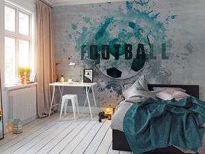 Vlies Fototapete Fußball 400x280 cm Tapeten Wandtapete XXL Football Ball Betonoptik Sport Graffiti blau grau i-C-10012-a-c