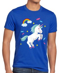 style3 Unicorn Candy Einhorn Herren T-Shirt Regenbogen Süßwaren, Größe:L, Farbe:Blau