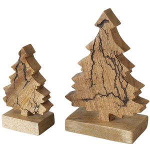 2tlg Set Deko-Aufsteller Percha 15+22cm Mango-Holz Tanne Weihnachts-Baum Advent