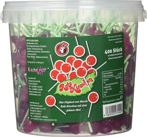 Hirsch Rote Kirschen Lollies 400 rote Lutscher in einem Eimer 1200g