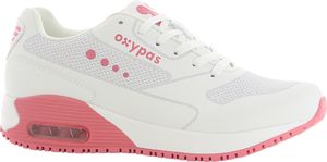 Oxypas Sneaker ELA SRC ESD, Sportschuh für Gesundheitsfachkräfte, Leder, extrem leicht, sehr bequem, weiß/fuchsia, Gr. 41