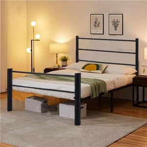 H.J WeDoo rám manželské postele Kovový rám postele pro matraci 140 x 190 cm Rám postele s lamelovým roštem Postel pro hosty do malých pokojů černá