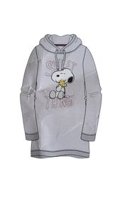 The Peanuts Snoopy Sweatkleid für Damen - Oversize Hoodie Kapuzenpullover lang Sweatshirt langarm Grau, Größe:L