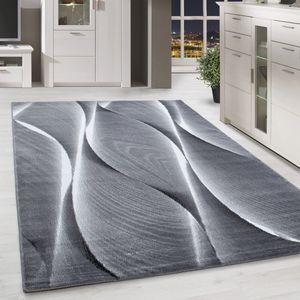 Wohnzimmer Modern Designer Teppich Kurzflor Meliert Teppich Pflegeleicht,  Schwarz-6 140 x 200 cm