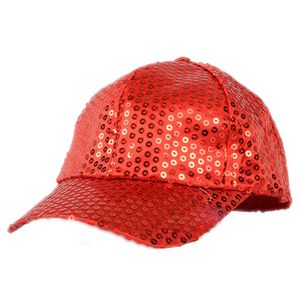 Damen Herren Glitzer Pailletten Baseball Caps Snapback Hüte Party Outdoor Einstellbar-Rot