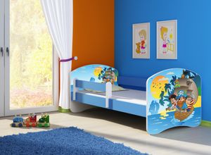 ACMA Jugendbett Kinderbett Junior-Bett Komplett-Set mit Matratze Lattenrost und Rausfallschutz Blau 21 Piraten 140x70