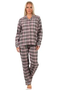 Damen Flanell Pyjama Schlafanzug kariert mit Knopfleiste und Hemdkragen - 222 201 15 851