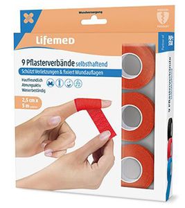 Lifemed Pflasterverband selbsthaftend rot 9 Rollen