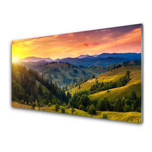 Glasbilder 100x50 cm - Wandbild Druck auf Glas - Glasbild - Bild - Sonne Gebirge Wald Wiese Natur