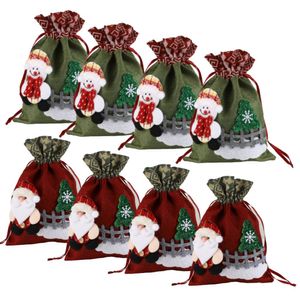 8 Stück Weihnachten Geschenk Beutel, 3D Stoff Weihnachten Geschenktüte mit Kordelzug, Wiederverwendbar Geschenktasche Weihnachten Süßigkeiten Tüten für Weihnachten Party