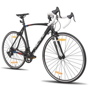 HILAND 700C Rennrad mit 14 Gang, Aluminiumrahmen, Racing Bike für Herren Damen Jungen, Rahmenhöhe 60 cm, Schwarz