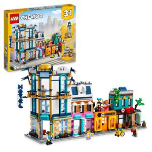 LEGO 31141 Creator 3-in-1 Hauptstraße zu Art-déco-Hochhaus oder Marktstraße Modellbau-Set, Konstruktionsspielzeug mit Hotel, Café, Wohnungen und Geschäften, Kreativer Modellbausatz