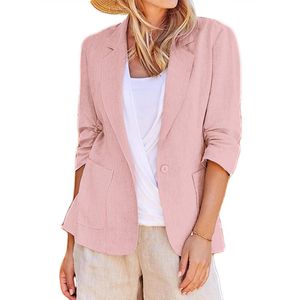 Damen Blazer Casual Cardigan Jacke Elegant 3/4 Ärmel Businessblazer Einfarbig Mantel  Rosa,Größe:Xl