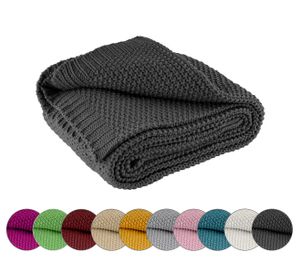 WOMETO deka pletená 140x190 cm tmavosivá - teplá mäkká pletená deka s ušľachtilým a jednoduchým pleteným vzorom