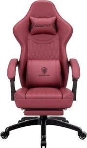 Fotel do gier z poduszką sprężynową, fotel do gier wyścigowych z masażem, ergonomiczny fotel do gier z podnóżkiem, fotel biurowy ze skórypoliuretan w kolorze czerwonym