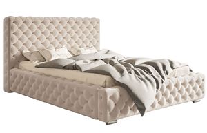 GRAINGOLD Glamour Bett 120x200 cm Agis - Doppelbett mit Lattenrost & Bettkasten - Polsterbett - Beige