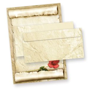 ROTE ROSE Briefpapier-Set (25 Sets) A4 Papier beidseitig mit Umschläge Geschenkidee Frau