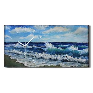 Dekor Leinwand Uhr Wandbilder 60x30 Kunst Gemälde Landschaft Meereswellen - weiße Hände