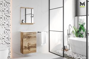 MINIO Badmöbel-Set ZUZA Badezimmerset mit Waschbecken und Flaschensiphon | Wotan Eiche Farbe