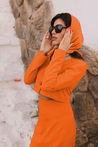 PB Pietro Baldini Seidentuch Bandana für Damen - Edel und chic als Halstuch verwendbar - 55 x 55 cm - orange