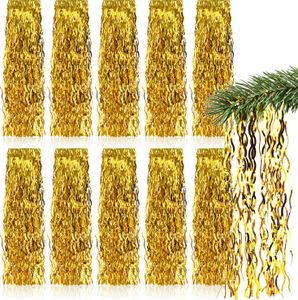 com-four® 10x Lametta - goldfarbene Lametta Girlande für Weihnachten - Christbaumschmuck für den Tannenbaum - Lametta-Vorhang mit welligen Fäden