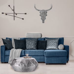 WOMO-DESIGN Nástenná plastika lebka s rohmi, 57x35 cm, strieborná, z hliníka s niklovou vrstvou, nástenná dekorácia matador hlava bizóna nápis zvieracia lebka lebka kravy