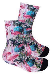 COOL7- 3D Print Damen Bambus Socken Pink Flamingo bunt-one.size