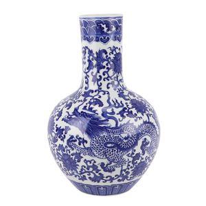 Fine Asianliving Chinesische Vase Blau Weiß Porzellan Drache D22xH34cm Dekorative Vase Blumenvase Orientalische Keramik Vase Dekoration Vase Moderne Tischdekoration Vase