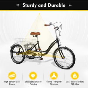 20 Zoll 3 Räder Dreirad mit Einkaufskorb Einzelgeschwindigkeit 3 Räder Fahrrad Trike für Erwachsene Schwarz Einkauf Tricycle