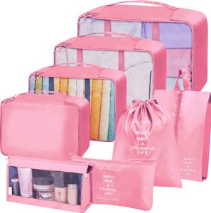 Koffer Organizer Set 8-teilig Multifunktionale Gepäck Organizer Set Packwürfel Set Reise Würfel Rosa