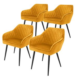 ML-Design 2er Set Esszimmerstuhl mit Rückenlehne, Senfgelb, aus Samt
