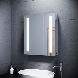 SONNI Edelstahl Spiegelschrank bad mit beleuchtung Silber 2 türig 60x70x13cm