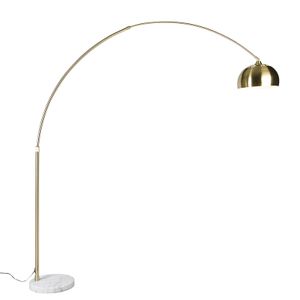 QAZQA - Modern Bogenlampe Messing mit weißem Marmorsockel verstellbar - XXL I Wohnzimmer I Schlafzimmer - Stahl Länglich - LED geeignet E27