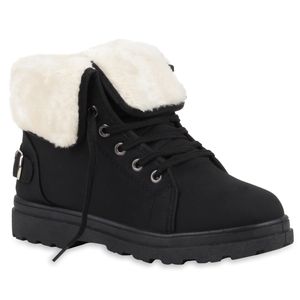 Mytrendshoe Damen Stiefeletten Winter Boots Warm Gefütterte Outdoor Schuhe 77814, Farbe: Schwarz, Größe: 36