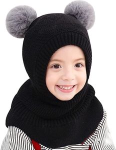 Warm Mütze und Schal Set für Jungen Mädchen 3-6 Jahre, Baby Beanie Stricken Wintermütze Warm Niedlich Schlupfmütze Kinder Bommelmütze Schalmütze Strickmütze mit Pompom,Schwarz Warm Mütze und Schal Set für Jungen Mädchen 3-6 Jahre, Baby Beanie Stricken Wintermütze Warm Niedlich Schlupfmütze Kinder Bommelmütze Schalmütze Strickmütze mit Pompom,Schwarz