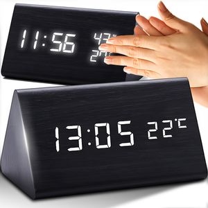 Digitaler Wecker LED Digital Digitaluhr Wanduhr Datum 12h 24h USB Temperatur Alarm Clock Schlafzimmer Wohnzimmer Küche Büro Dimmbar Zeit Holz Retoo