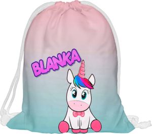 Kinder Turnbeutel mit Namen Beutel Fullprint Tasche Gymsac Jutebeutel Print Bag Fitness Einhorn Türkis [010]