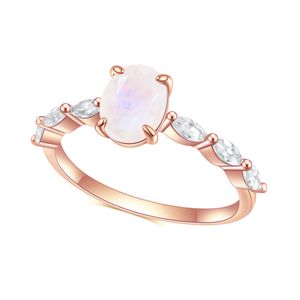 GEMS BALLET 925 Sterling Silber Regenbogen-Mondstein äthiopischer Opal-Ring für Frauen, Stapelring-Set, 14 rosévergoldet