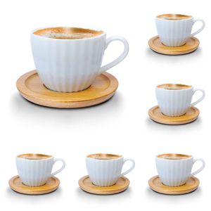 Melody Kaffeetassen Teetassen weiss Porzellan Tassen Teeservice Kaffeeservice mit Untertassen 12-Teilig (Kaffeetassen 200ml, Mod1)