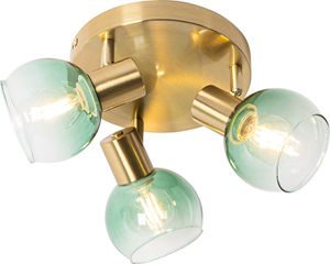 QAZQA - Art Deco Art Deco Deckenlampe Gold I Messing mit grünem Glas 3-flammig Spotbalken Lichter - Vidro I Wohnzimmer I Schlafzimmer - Stahl Rund - LED geeignet E14