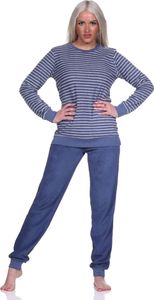 Damen Frottee Pyjama langarm Schlafanzug mit Bündchen in Streifenoptik ; marine , 48/50