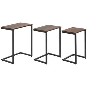 HOMCOM Sada 3 bočních stolků, prostorově úsporné konferenční stolky, konferenční stolky ve tvaru C, konferenční stolky s ocelovým rámem v industriálním designu pro obývací pokoje Rustic-Brown