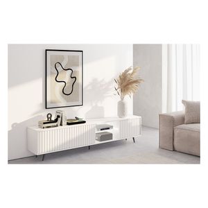 Selsey TV-Lowboard Bello, Weiß, mit schwarzen Beinen, LED 175 cm breit