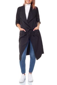 Bongual ® Cardigan Wasserfall-Mantel Damen Sommerjacke Kimono Blazer lang 38/M Schwarz