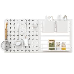 COSTWAY Stecktafel-Kombinationsset, Wand-Organizer mit 2 Stecktafelplatten, Ablage, Aufbewahrungsbehältern, Magneten & Haken, Steckbrett-Satz zur Wandmontage für das Heimbüro