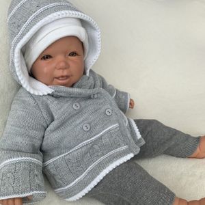 Baby Jungen Strickjacke Cardigan Weste Kapuzenjacke grau 3-6 Monate (Gr. 62)