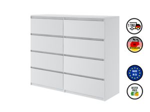 Kommode mit 8 Schubladen 120cm Sideboard Wohnzimmer Schlafzimmer Möbel Highboard Mehrzweckschrank Schrank | Matt Weiß