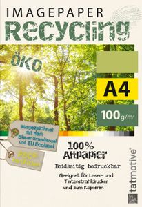 TATMOTIVE Imagepaper Recyclingpapier Öko 100g/qm DIN A4, , geeignet für alle Drucker, 250 Blatt Kopierpapier Druckerpapier nachhaltig